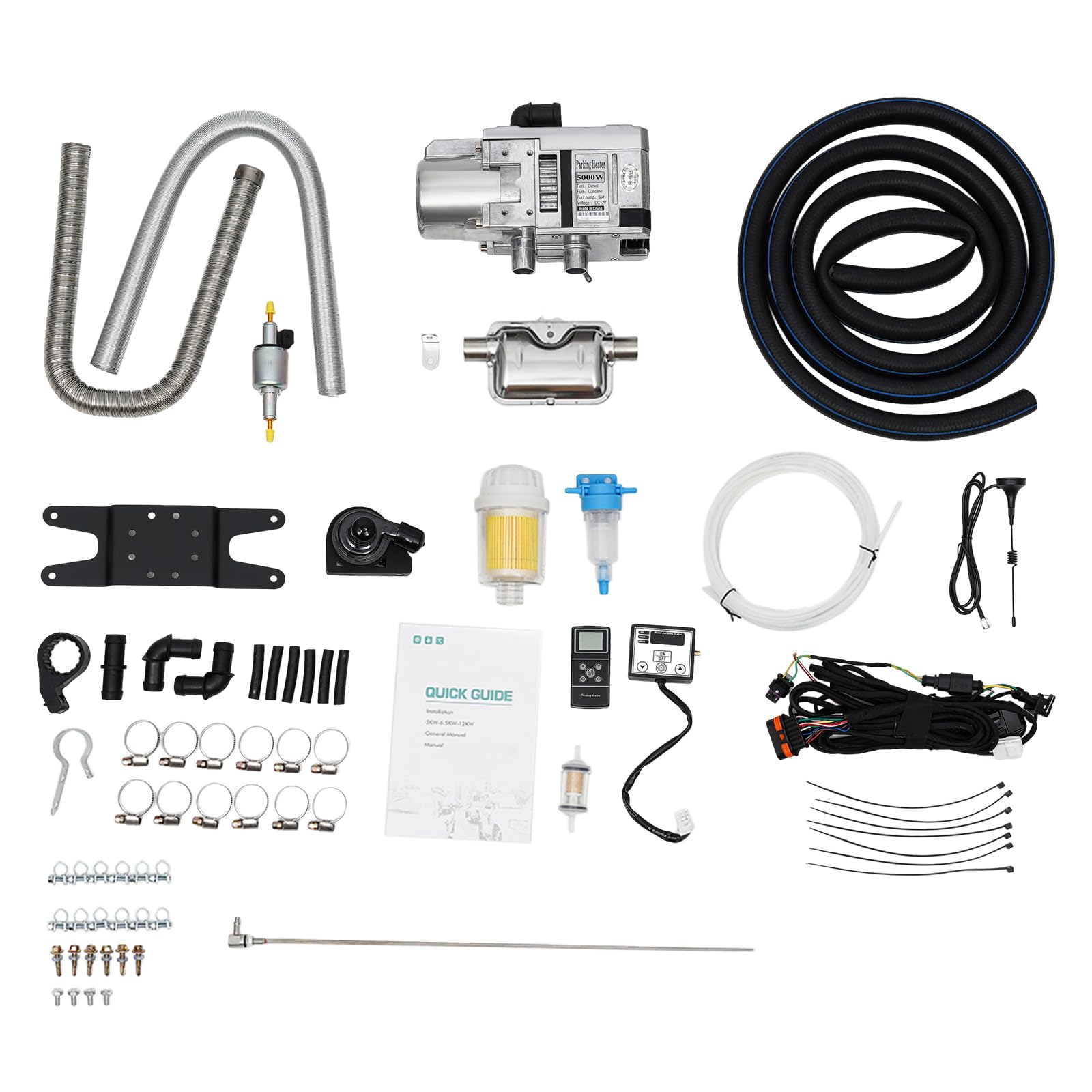 Kit de chauffe-eau diesel, 12 V 5 kW, type de chauffage de l'eau, chauffage de stationnement de voiture, télécommande de téléphone, grand chauffe-eau diesel en métal pour camping-cars, caravane, cha