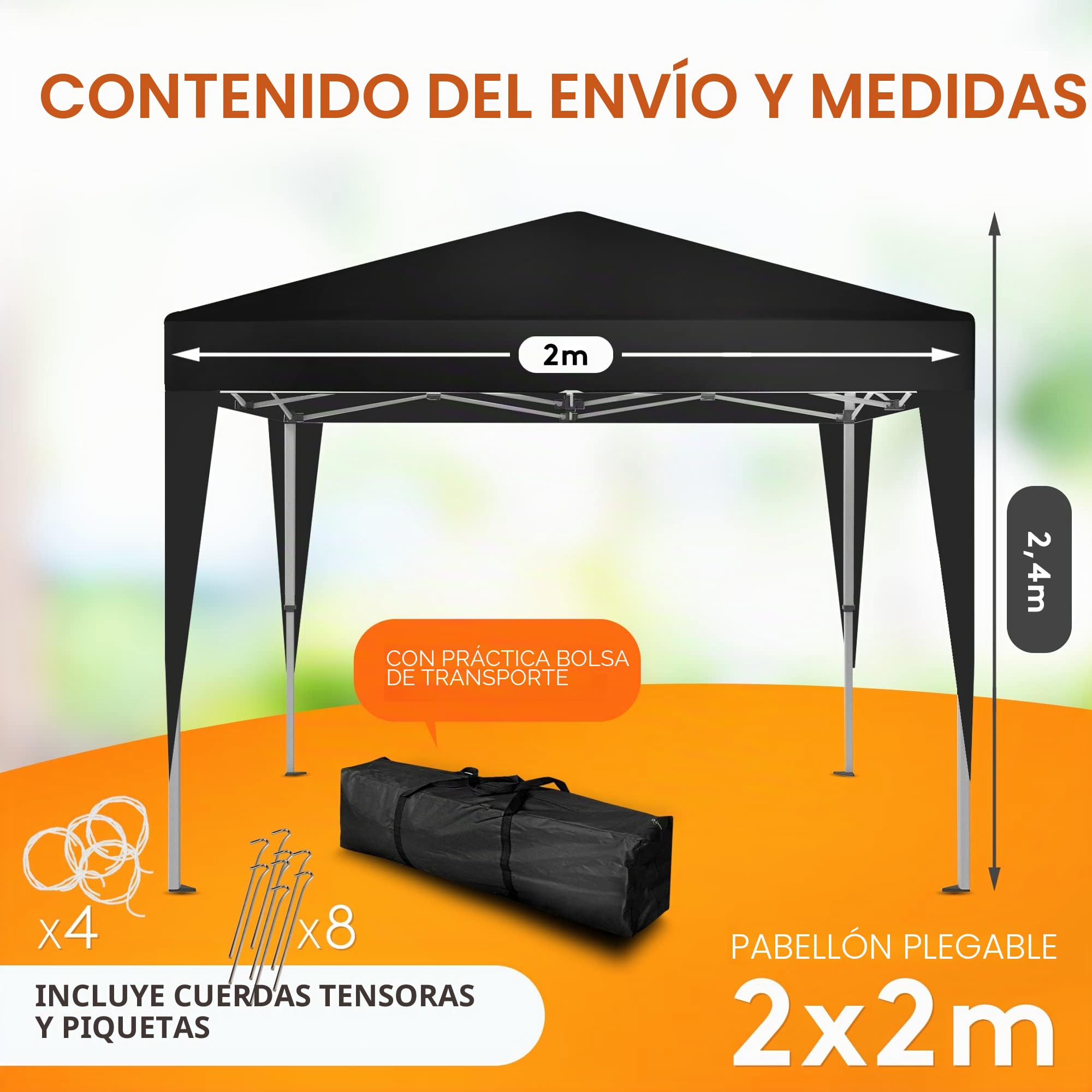 Kronenburg Cenador plegable resistente al agua, 2 x 2 m, protección UV 50+ cenador en negro