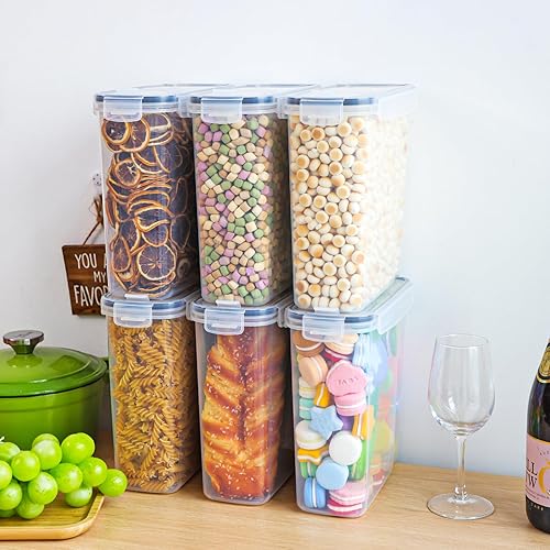 Miniatura 4 de Moretoes Recipientes de cereales, 6 unidades de 4L 135 oz de plástico para despensa de cereales con cucharas medidoras, para harina, azúcar, arroz