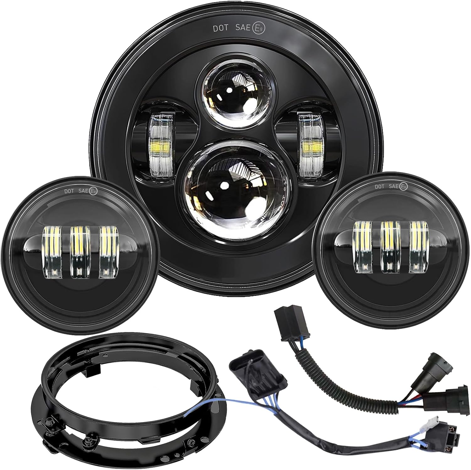 7 Inch Motorcycle LED Headlight 4.5" Fog Passing Lamps DOT Kit For Harley Davidson Fat boy Street Glide Road King Electra Glide Ultra Classic Heritage Softail Slim Deluxe 107 Yamaha Road Star V Star