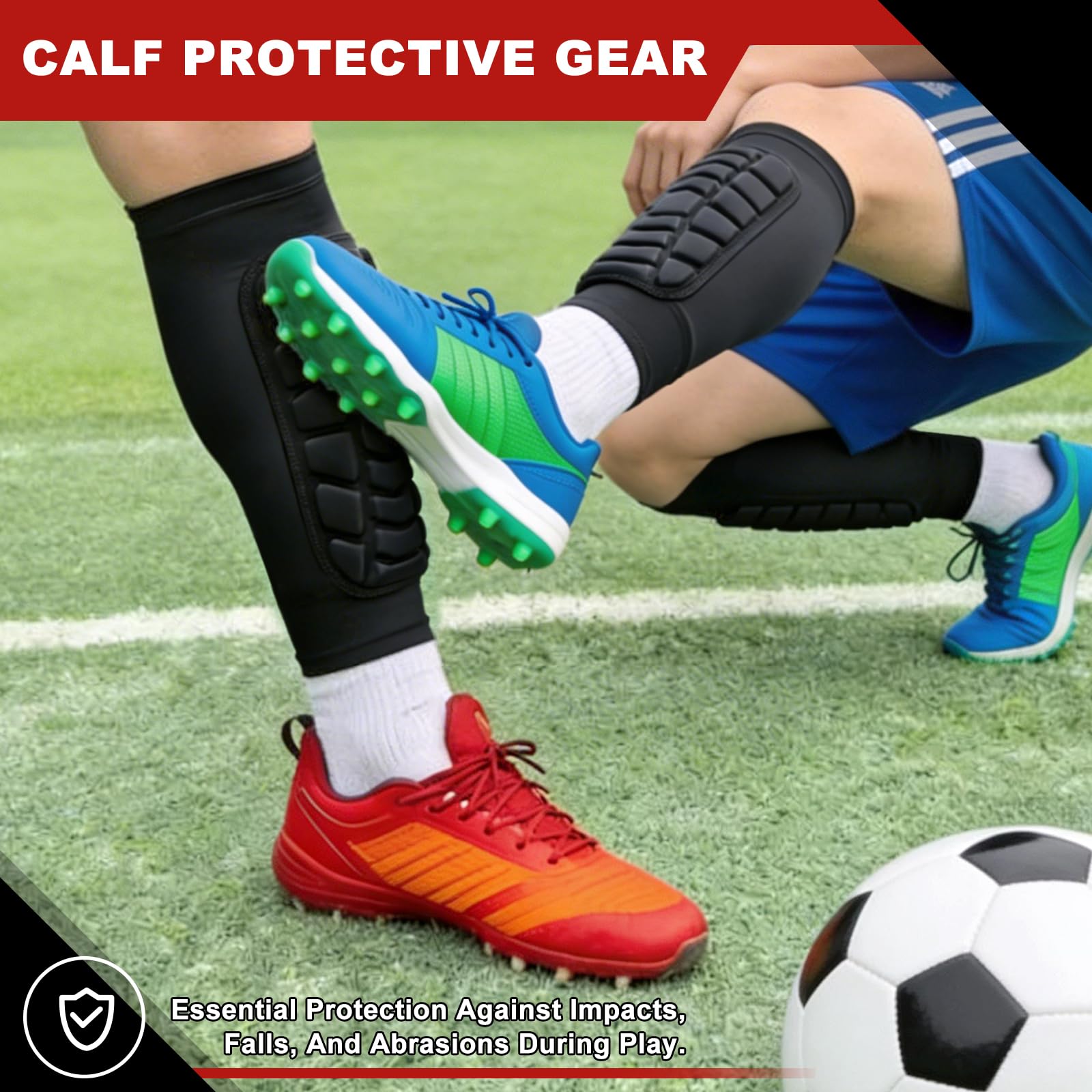 Parastinchi da calcio con imbottitura integrata, maniche da sci per bambini, ragazzi e adulti, maniche per polpaccio a compressione, attrezzatura protettiva per diversi sport