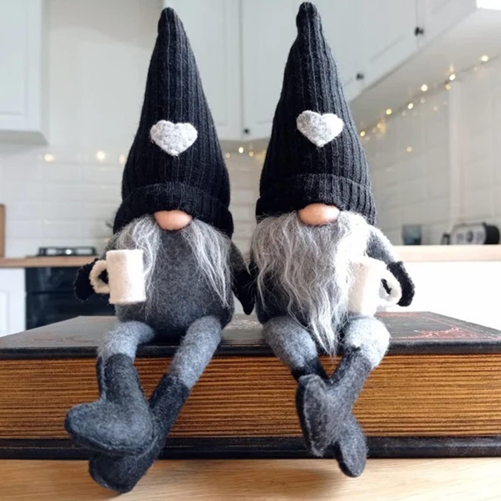 Valcatch 2 Pcs Coffee Gnomes Plush Doll Coffee Table Coffee Bar Tray Decoration Handmade Swedish Tomte Gnomes Scandinavian Figurine for Home Kitchen Decor Coffee Lover Gifts