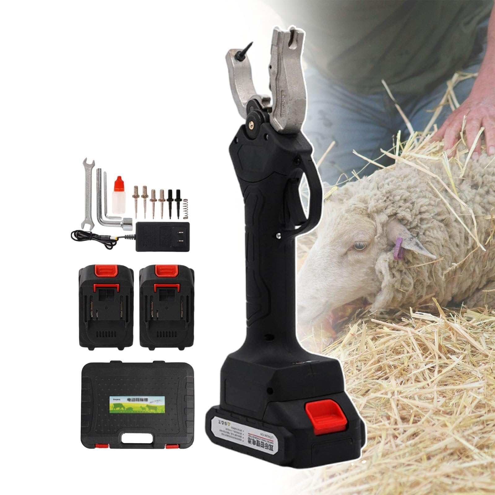 Herramienta inalámbrica for etiquetado de ganado, alicate eléctrico eficiente for etiquetas de oreja for ganado, cerdos, ovejas y cabras, con 6 agujas auriculares(Black)