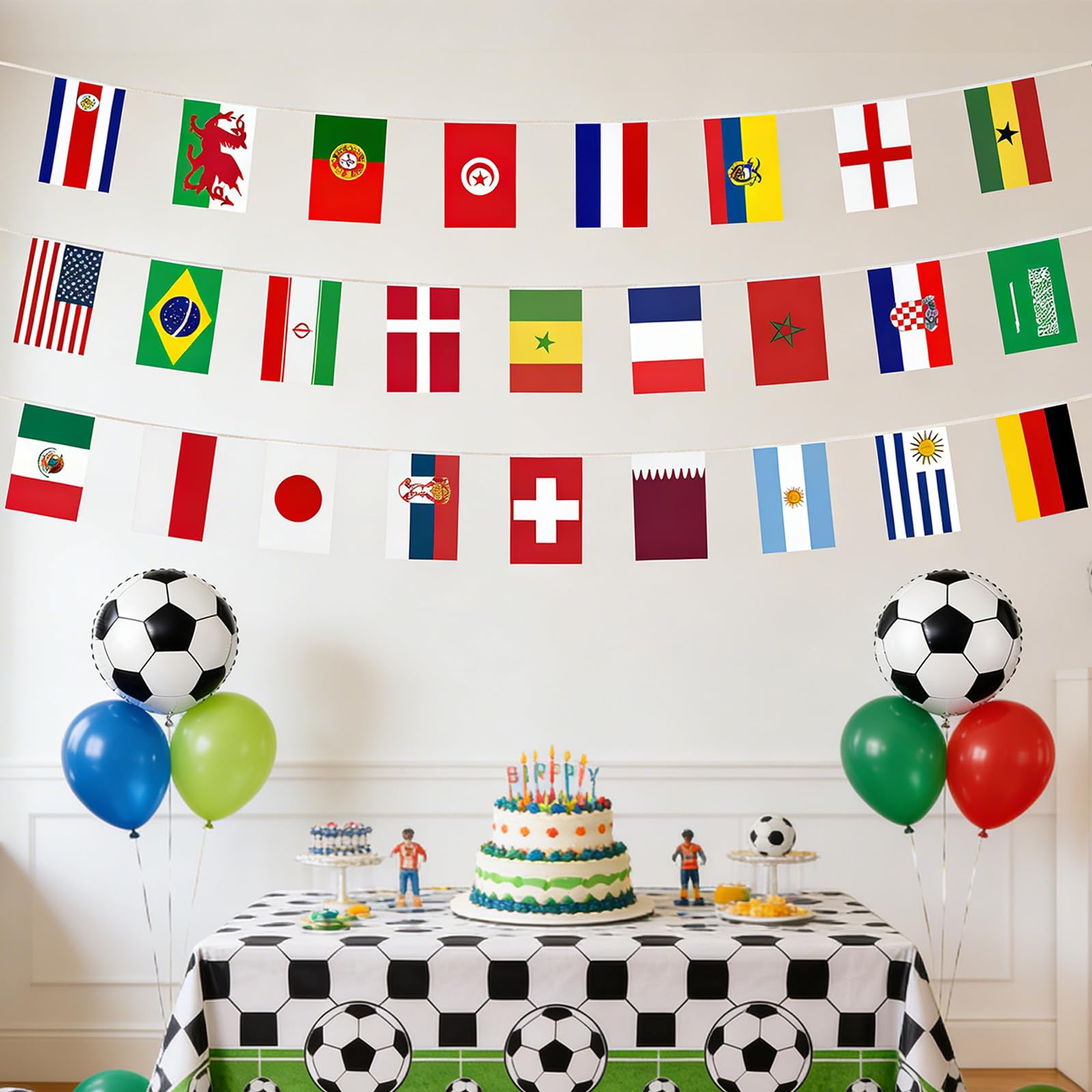 2 paquetes de 32 banderines de países para el Mundial 2026, decoración del campeonato del mundo, 20 m, guirnalda decorativa de fútbol, guirnalda decorativa de fútbol, impresión por ambos lados