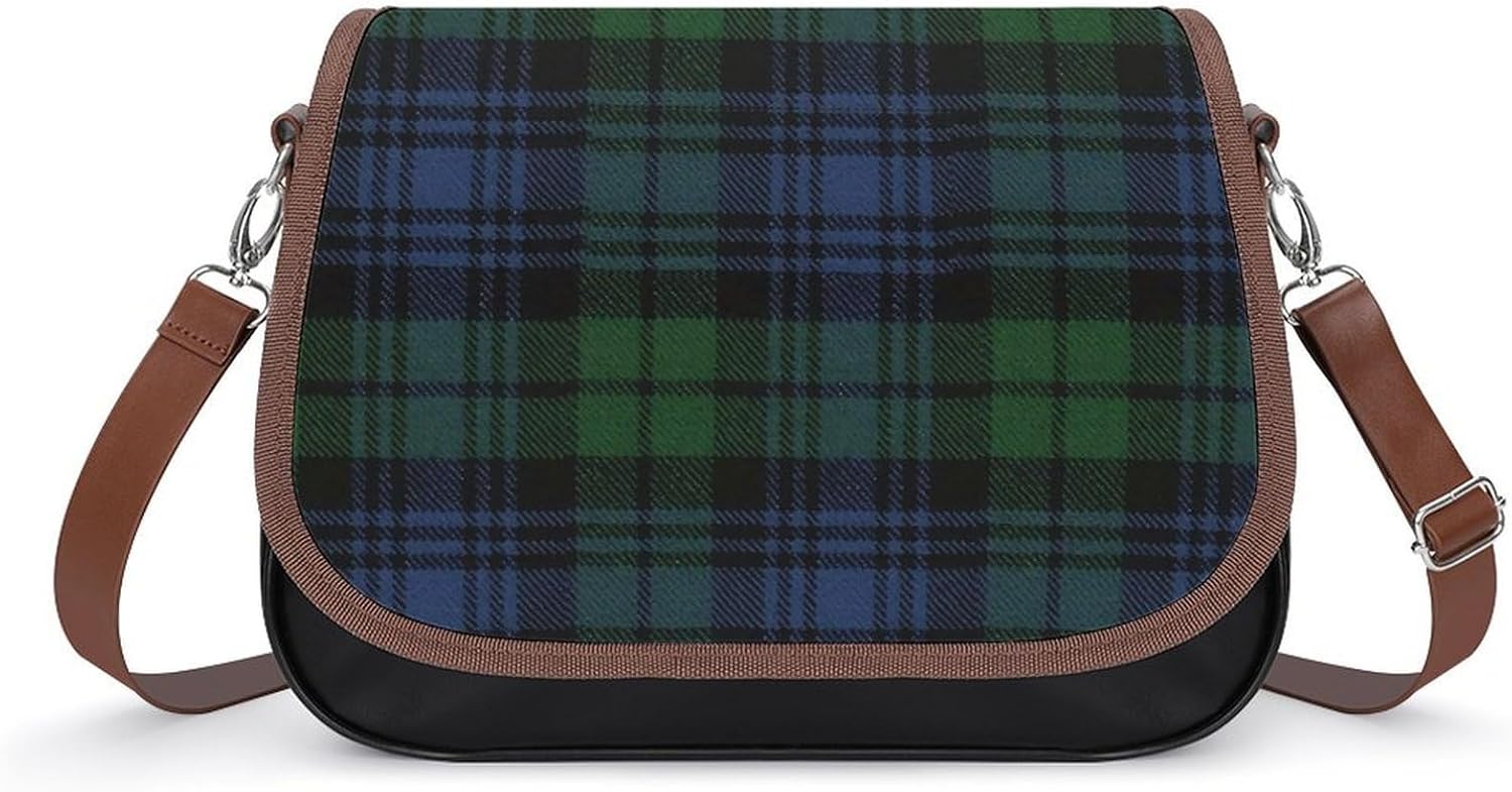 Black Watch Ancient Original Scottish TartanWomen's Faux Leather Crossbody Bag, Waterproof Wrinkle-Resistant Shoulder Bag with Detachable Strap, Large Capacity Casual Handbag, Fashion Daily Purse for