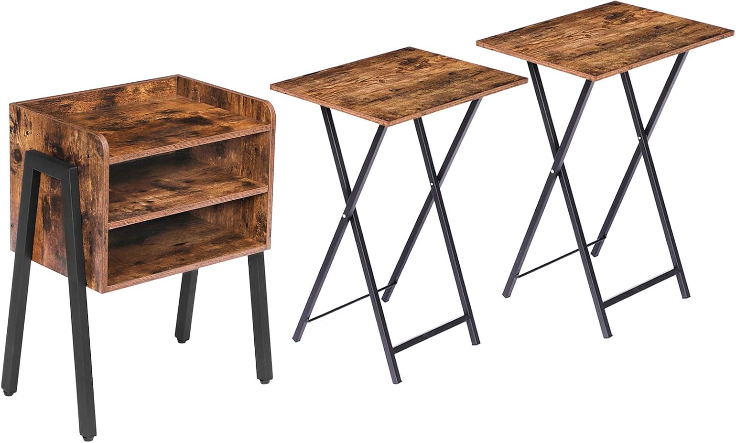 HOOBRO TV Trays Set of 2 and End Table Bundle, Folding TV Tables, Snack Tables for Eating at Couch, 23.6 Inch High Stackable Nightstand for Small Spaces with Stable Metal Frame, Easy Assembly : Home & Kitchen