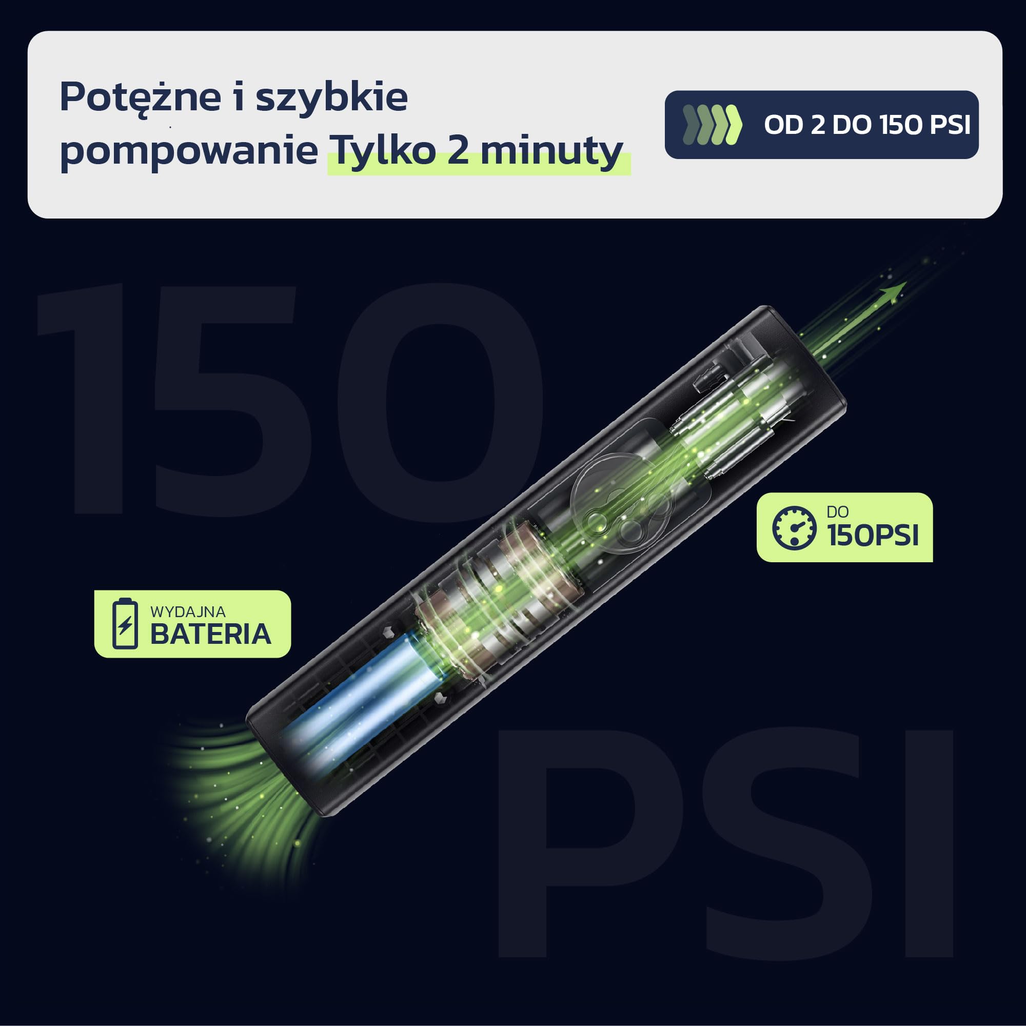Woowind Ventus Ride pompka rowerowa, 150 psi, elektryczna pompka powietrza, akumulator, sprężarka do samochodu, roweru, motocykla, elektrycznej pompy, metalowa obudowa