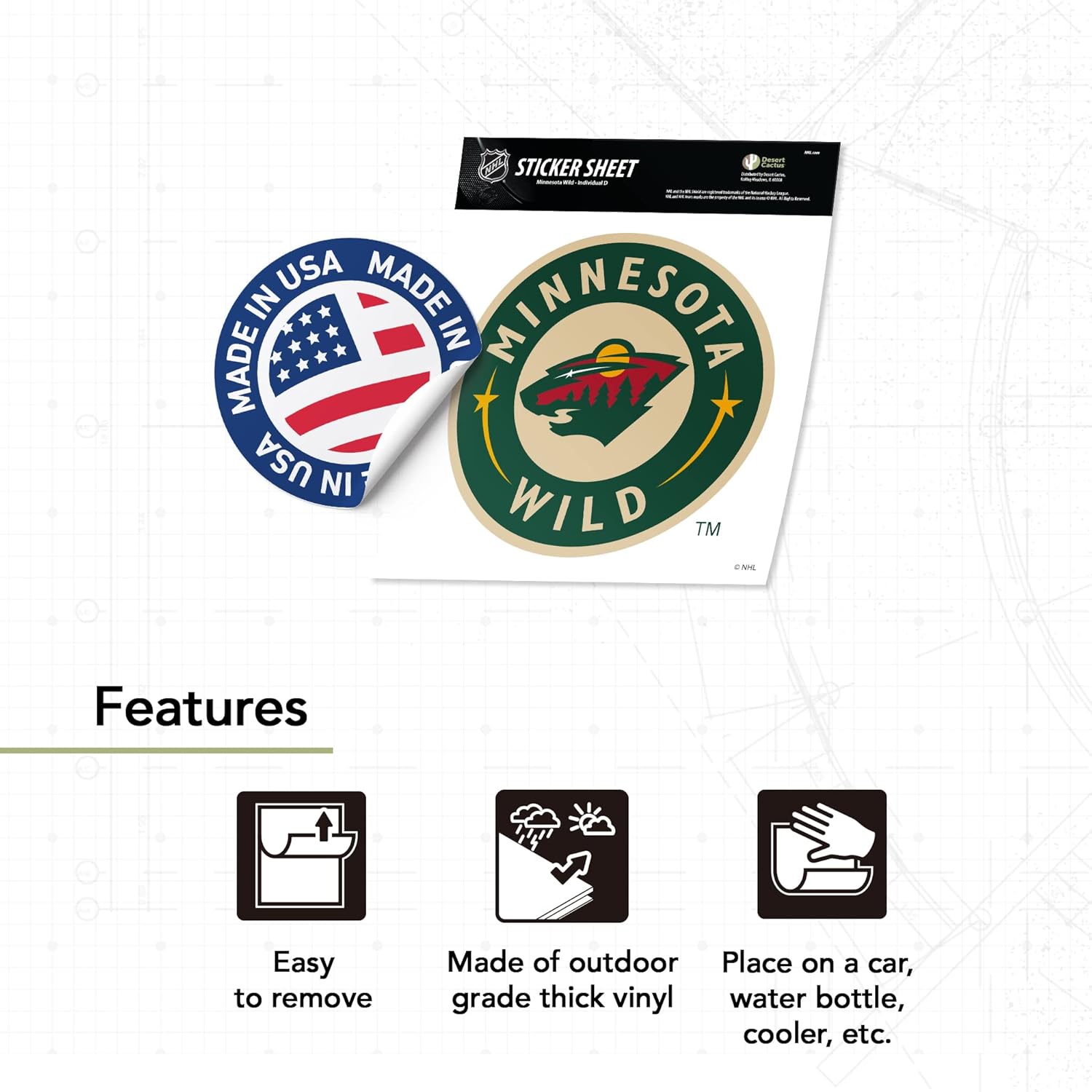 Desert Cactus Minnesota Wild Sticker NHL Team National Hockey League Vinyl Decal Laptop Water Bottle Car Scrapbook (Individual D)