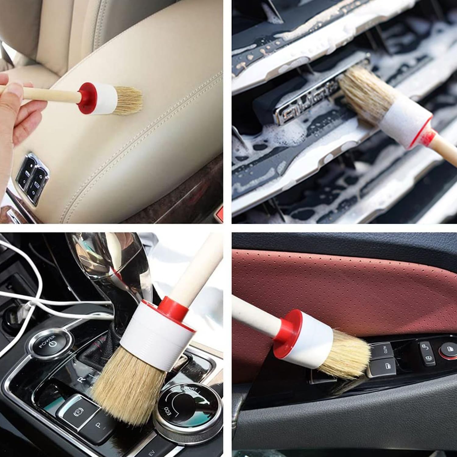 6 Brosses En Bois Et 6 Anneaux De Rangement En Fil Métallique, Brosses Rondes, Brosses De Nettoyage De Voiture, Pinceaux De Peinture De Meubles, Brosses De Détail, Appareils Électroménagers.