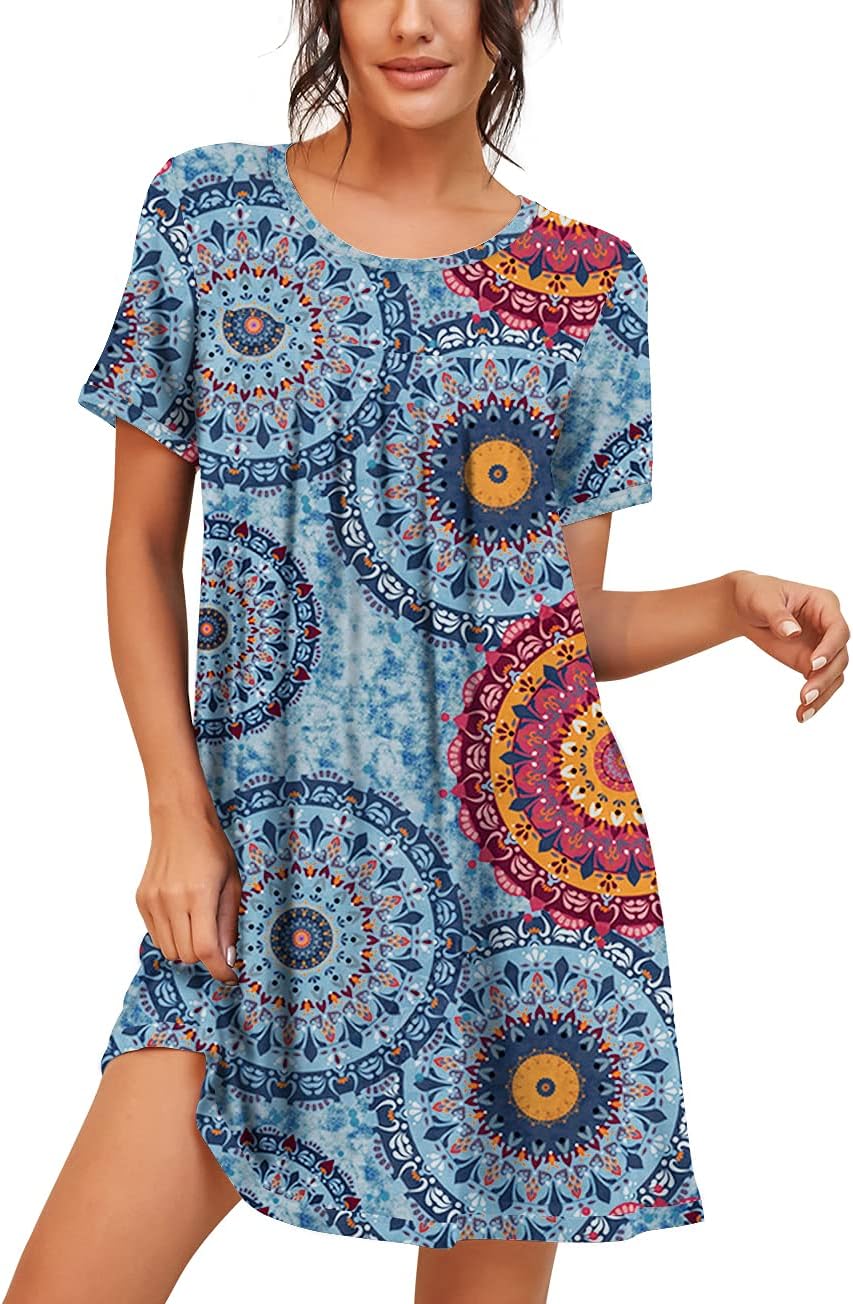 Nightgowns for Women Short Sleeve Night Gowns Pleated Sleep Shirt Ladies Nightshirt Soft Sleepwear