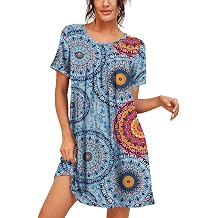 PrinStory Nightgowns for Women Short Sleeve Night Gowns Pleated Sleep Shirt Ladies Nightshirt Soft Sleepwear