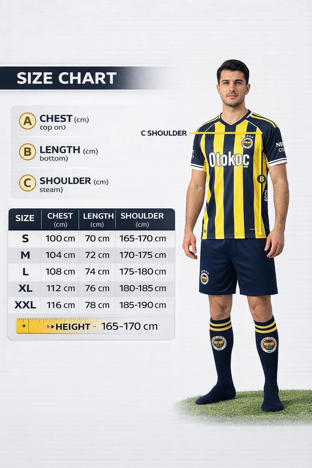 Fenerbahce Fußball Set Herren – Trikot, Shorts und Strumpfstutzen – 3-teiliges Fußball Outfit mit Vereinslogo – Sport Set für Training und Freizeit