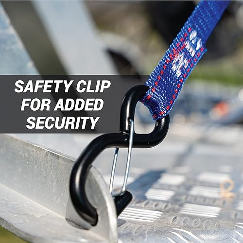 Miniatura 7 de Correas de amarre resistentes para motocicleta, correas de hebilla de leva de 1 pulgada x 8 pies con bucles suaves y ganchos de seguridad, asegura