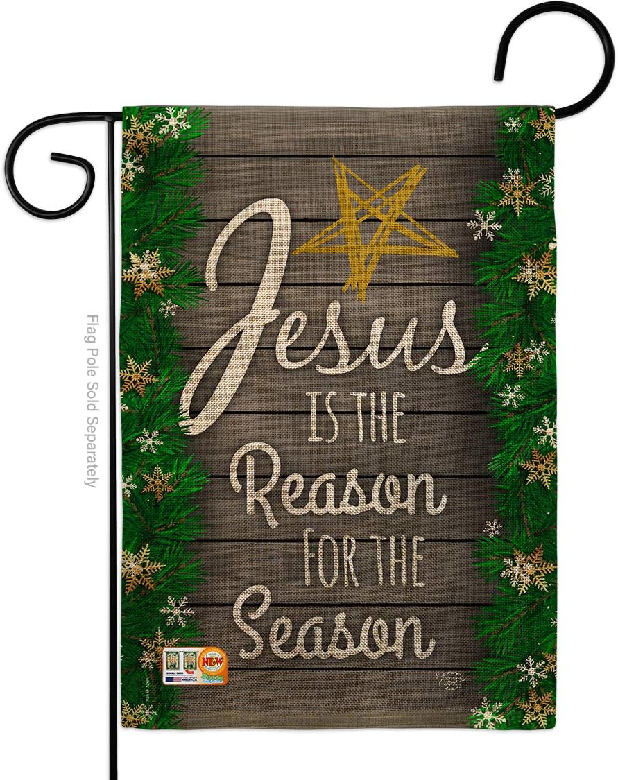 Jesus is the Reason for Season Burlap Garden Flag Wintertime Nativity Three King Religious Holy Family Christian Small Decorative Gift Yard House Banner Double-Sided Made In USA 13 X 18.5