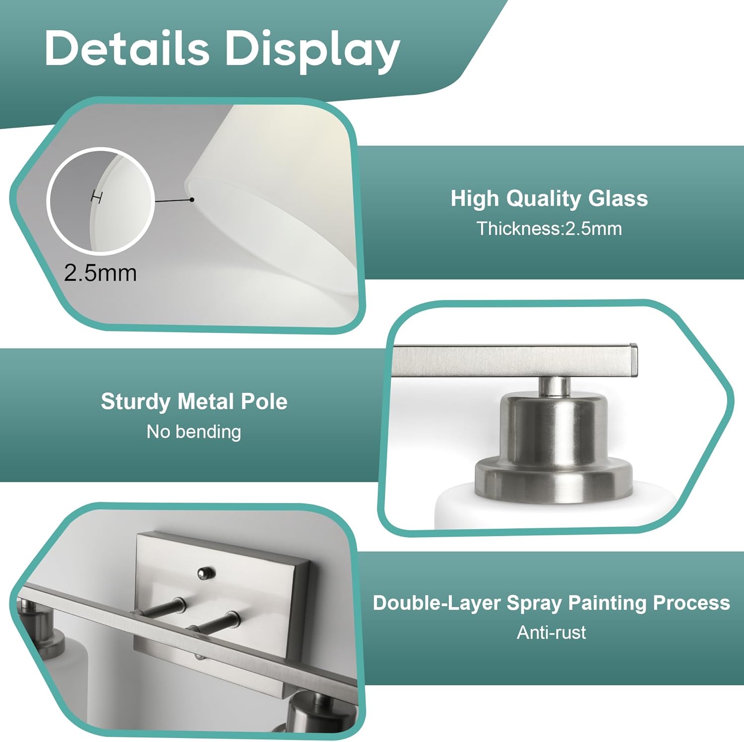 Ascher Bathroom Light Fixtures, 2-Light Vanity Light Over Mirror, Brushed Nickel Wall Sconces with Milky White Frosted Glass Shades, Wall Lamp for Living Room Bedroom, E26 Base(Bulbs Not Included)