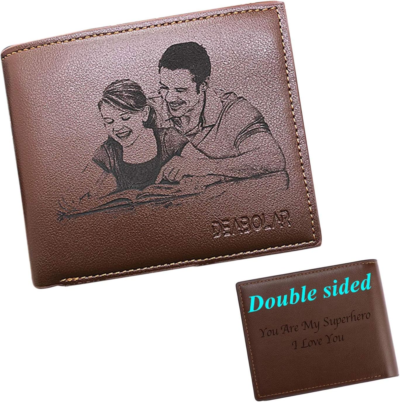 FreAire Custom Photo Wallets Men's Leather Classic Genuine Leather Trifold Personalized Wallet Money Clip (Double Side)