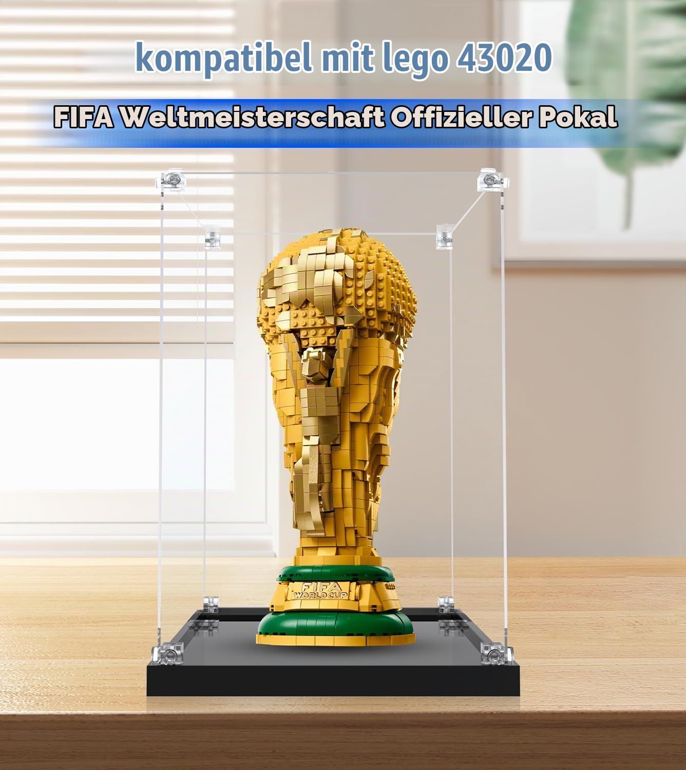 Acryl Vitrine Kompatibel mit Lego Editions Sports Offizieller Pokal der FIFA Fußball 43020 Display Case, Staubgeschützte Aufbewahrung und Organisation Vitrine, 25x22x38 cm (Nur Schaukasten)