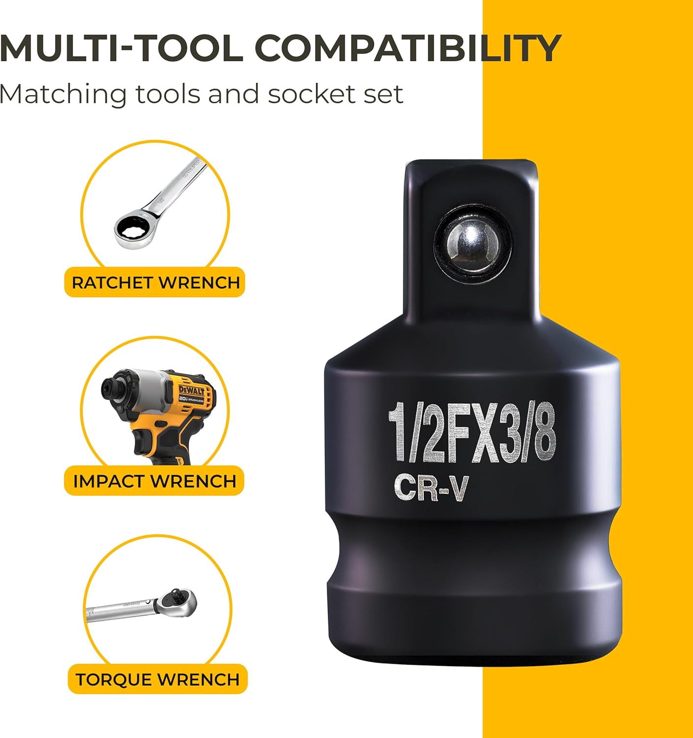 1/2 Inch To 3/8 Socket Adapter, 1/2 To 3/8 Impact Adapter Set, 2-piece Impact Socket Reducer, Durable Chromium Vanadium Alloy Steel, Drive Conversion Tool For Automotive Repair, Mechanics And DIY Use
