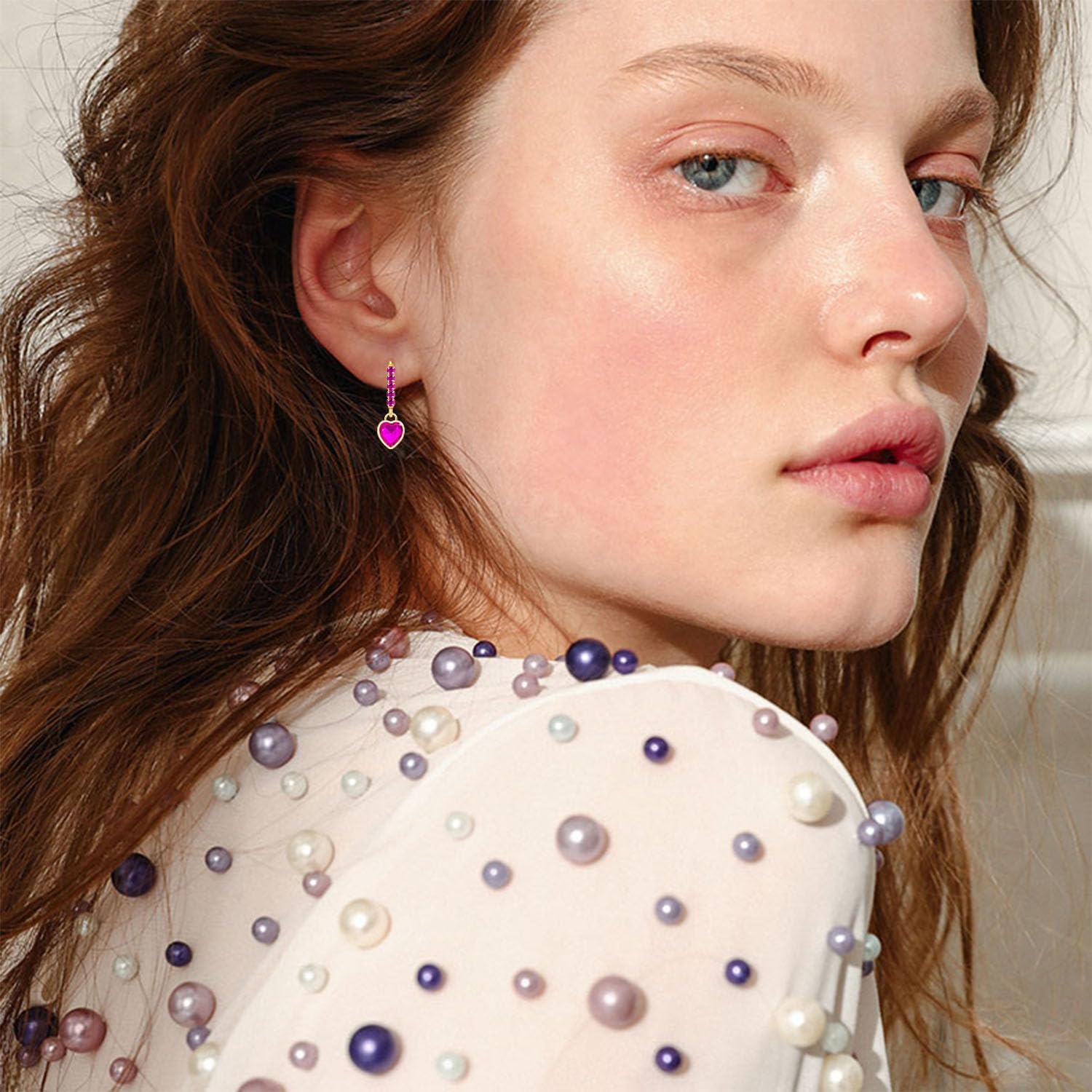 Sparkly Crystal Love Heart Dangle Drop Earrings Dainty Rhinestone Tiny Heart Huggie Hoop Earrings For Women - Image 4