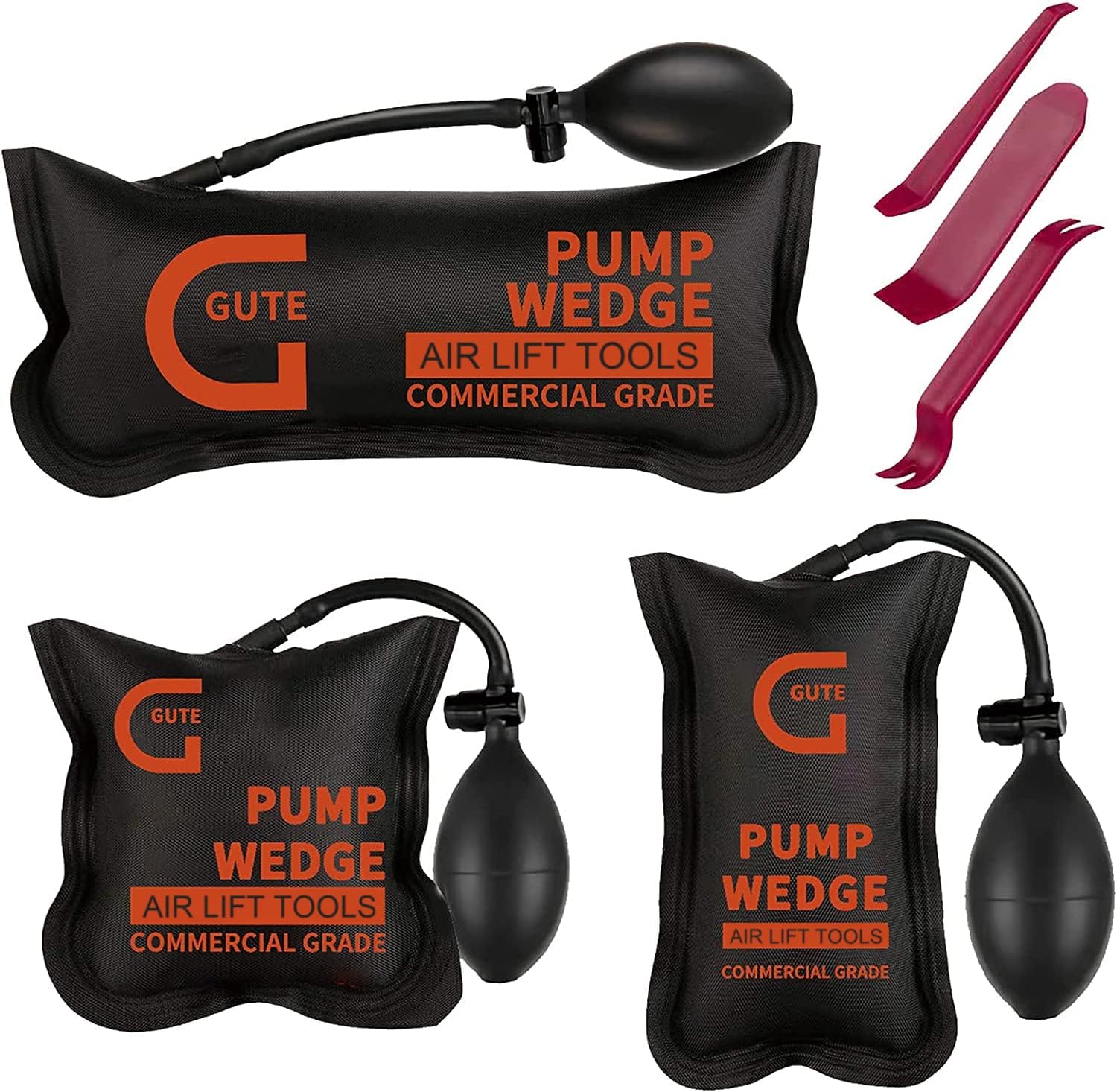 Gute Air Wedge Bag Pump, 3Pack Commercial Inflatable Air Wedge Pump Tool,Air Wedge Pump Bag Tool-Professional Leveling Kit,Air Wedge Bag for Variety of Jobs. 300 LB Rating (3Sizes)
