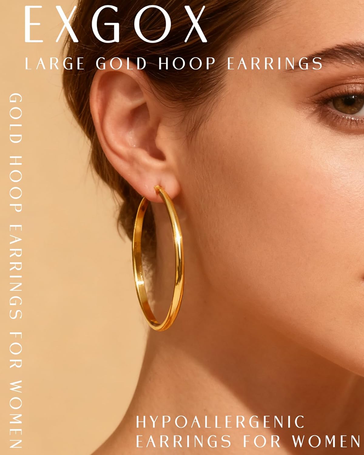 EXGOX 5mm Wide Gold Hoop Earrings for Women,Sterling Silver Hoop Earrings Large Silver Hoop Earrings Hypoallergenic Lightweight 14K Real Gold Plated Big Hoop Earrings for Women 30/40/50/60/70mm - Image 4