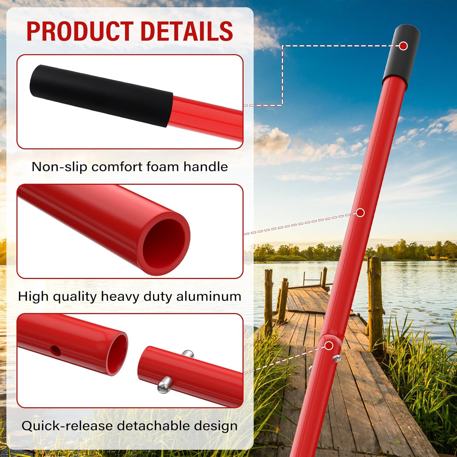 Adjustable Aquatic Weed Rake 【2025 Upgrade Patents Pending】,Heavy Duty Aluminum Pond Rake,Double Sided Floating Lake Rakes for Removal of Weeds, Leaves & Floating Scum
