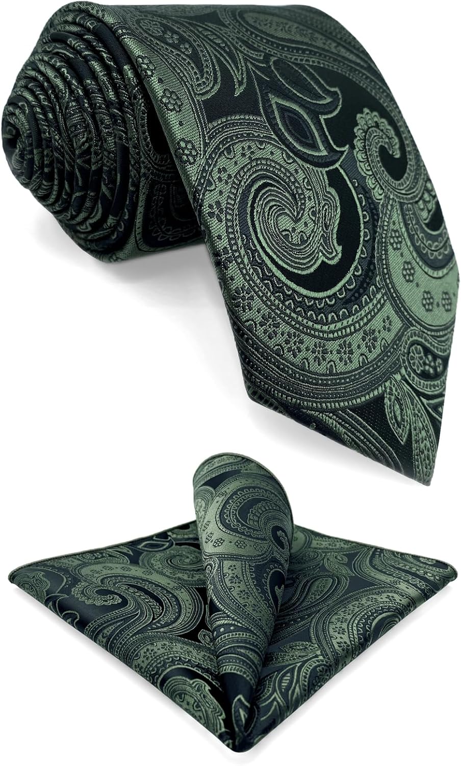 Set Cravatta Uomo Retreez Con Paisley – Microfibra Argento Su Nero, Con Fazzoletto E Gemelli, 3 Pezzi