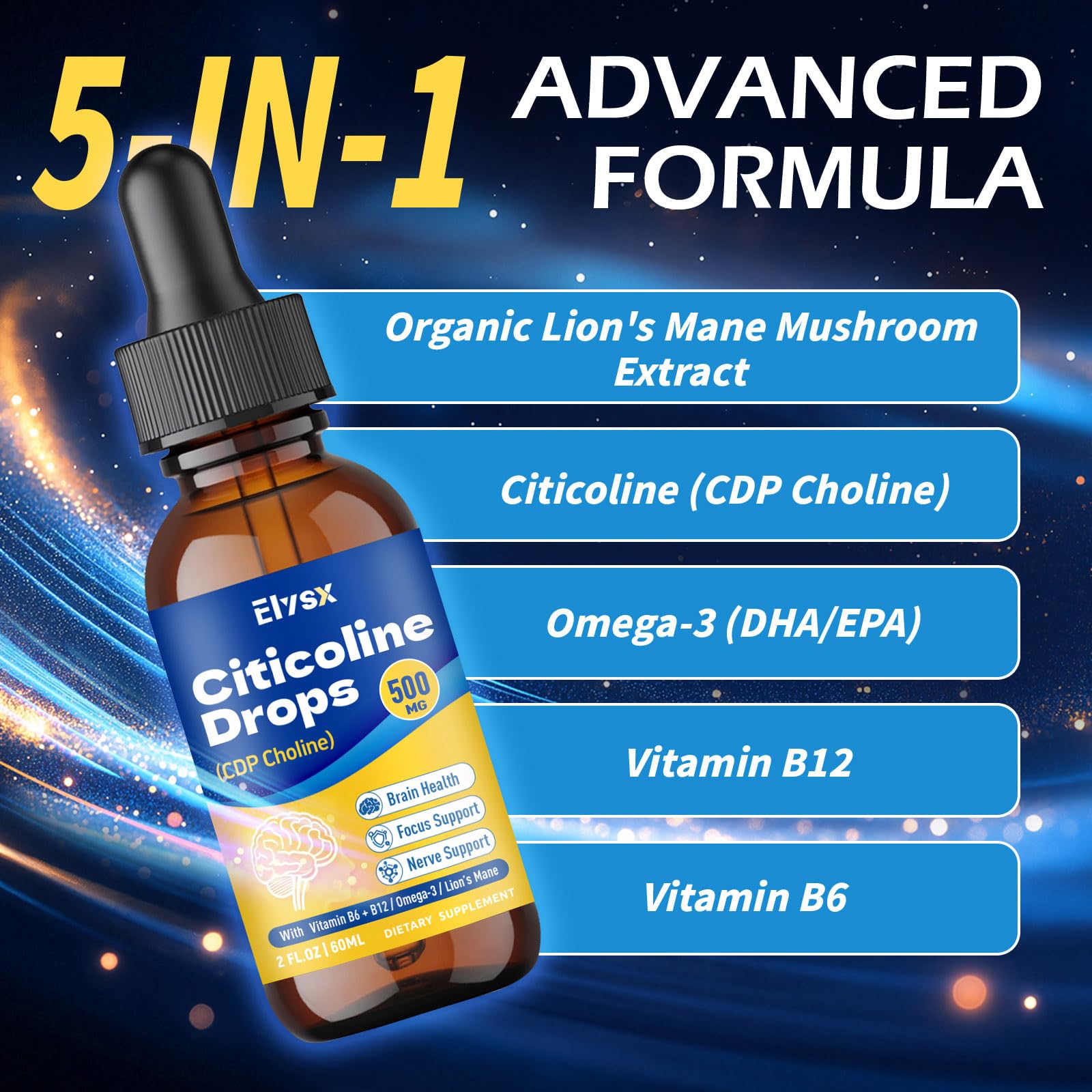 Citicoline (CDP Choline) Liquid Drops 500mg for Kids & Adults, 2FL OZ — Amazon image 3