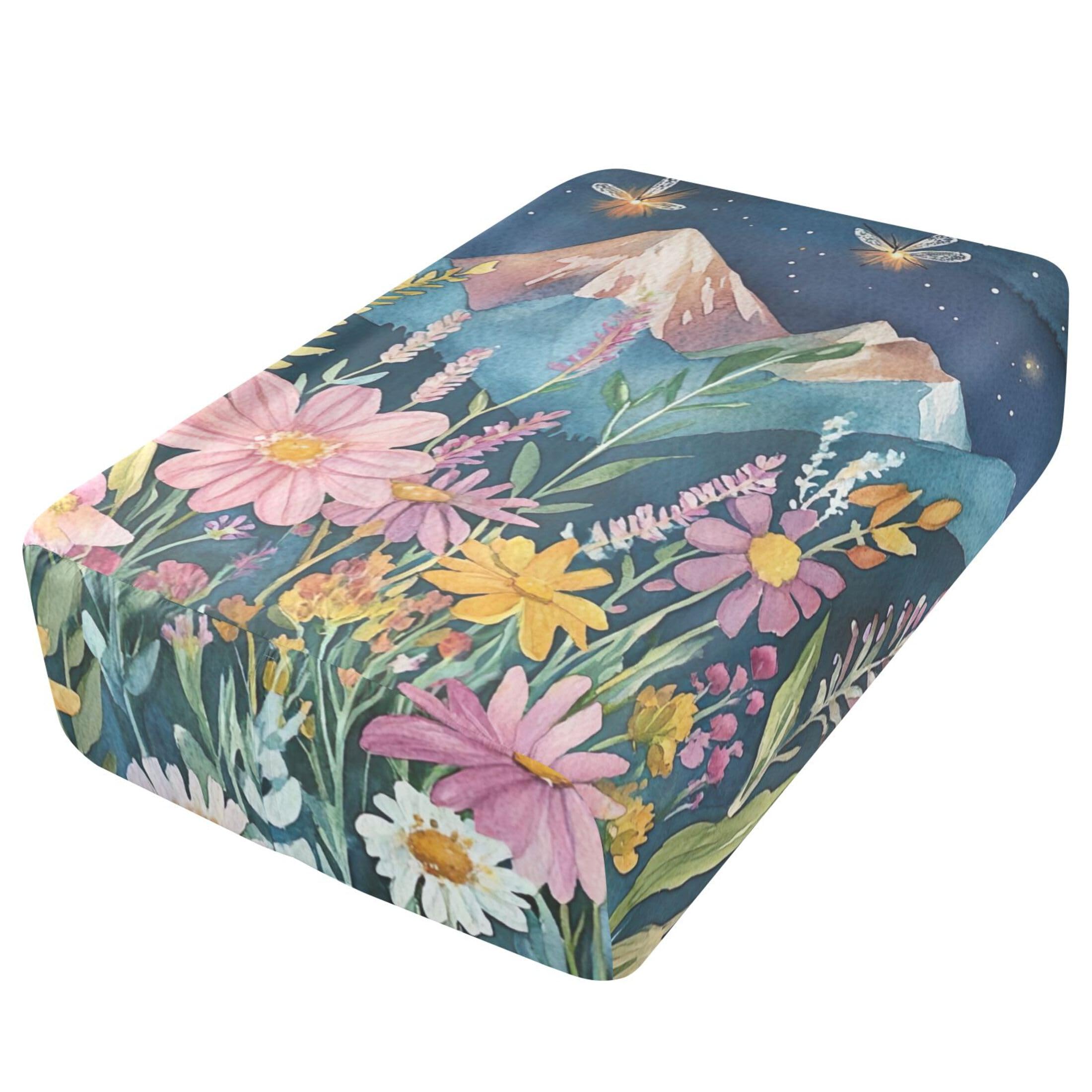 Sábana bajera individual con flores silvestres con montañas para colchón de aire, bolsillo extra profundo de 24 pulgadas, funda suave y transpirable con apertura de válvula de cremallera para