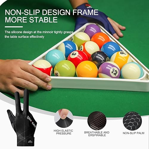 Miniatura 2 de Guantes de billar de 3 dedos, guantes de billar para mano izquierda y diestra, transpirables, antideslizantes, para billar