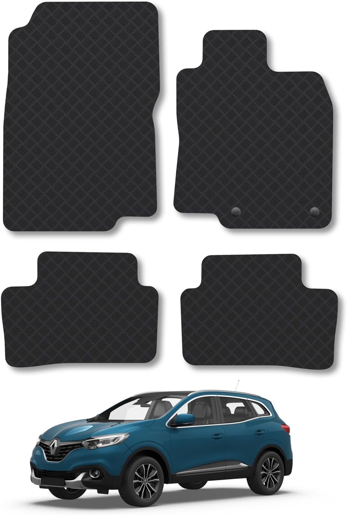 Renault Kadjar (2015-2022) Rubber Car Mats Accessories Tailored Fit Compatible Accessory Waterproof Protection Non-Slip Floor Mats Full Coverage Durable Front Rear Set Coverage with Clips