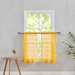YJ YANJUN Vintage Lace Curtains 63 Inches Length- Elegant Victorian Floral Ivory Sheer Curtain Panels for Living Room Bedroom Kitchen, Scalloped Edges Rod Pocket, 2 Panels 52W x 63L Cream