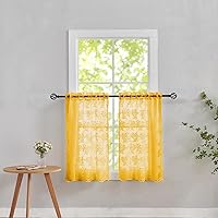 Vista 130 de YJ YANJUN Cortinas traslúcidas negras de 54 pulgadas de largo, panel de cortina de encaje gótico victoriano para cocina, cortinas cortas