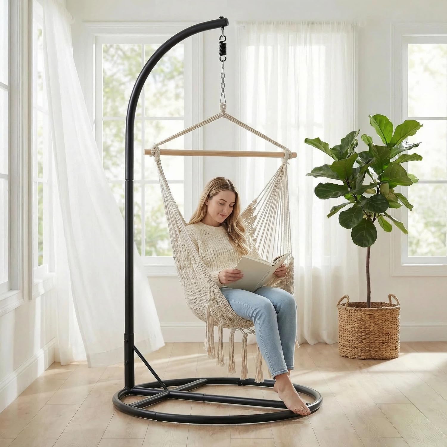 Heavy Duty Hammock Chair Stand Only, 330 lbs Weight Capacity Hanging Chair Base for Indoor Outdoor Use, Steel Frame, Fits Most Hammock Swing Chairs