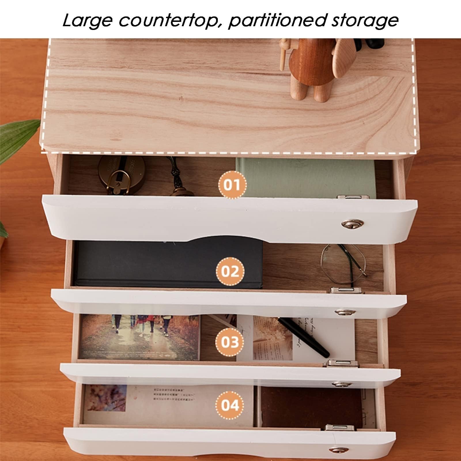 Scatola portaoggetti da scrivania in legno con cassetti bloccabili, armadio a più livelli per organizzare file e accessori per spazio di lavoro, 3 cassetti