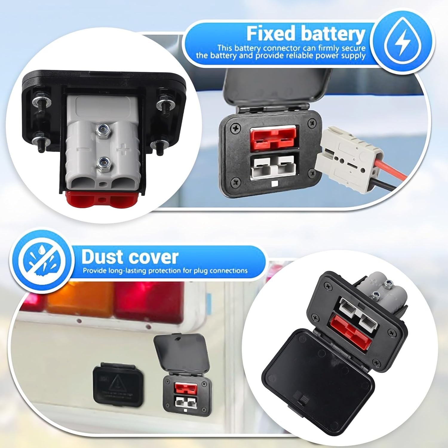 Dual Flush Mount Bracket Panel For 50A 600V Andersons Connector, 12-6 AWG Wire Terminal Block With Quick Connect Modular Power, IP20 Fireproof (2PCS)