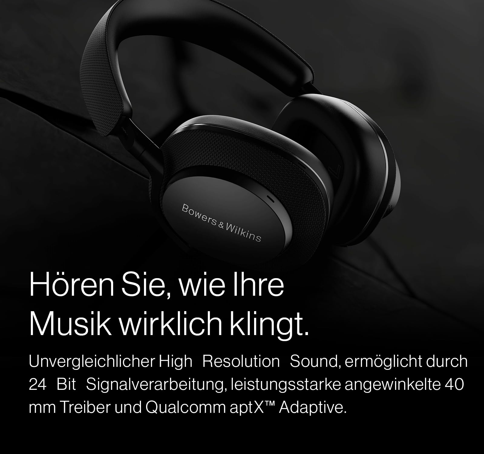 Bowers & Wilkins Px7 S2e Over-Ear-Kopfhörer mit Geräuschunterdrückung, kabellos, Qualcomm aptX™ Adaptive, Schnellladung, 30 Stunden Wiedergabe, sechs integrierte Mikrofone - Anthrazit Schwarz