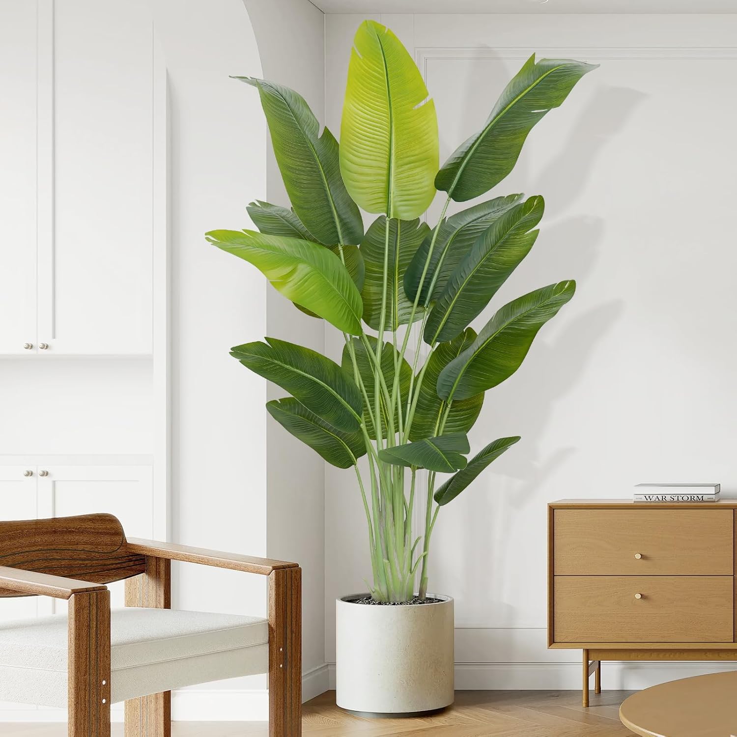 Artificial Bird of Paradise Plant 6.5Ft Tall Fake Tropical Palm Tree Large Fake Plants with 15 Silk Banana Leaves Faux Plant Indoor Decor Trees White Pot for Home Bedroom Living Room Office - Image 8