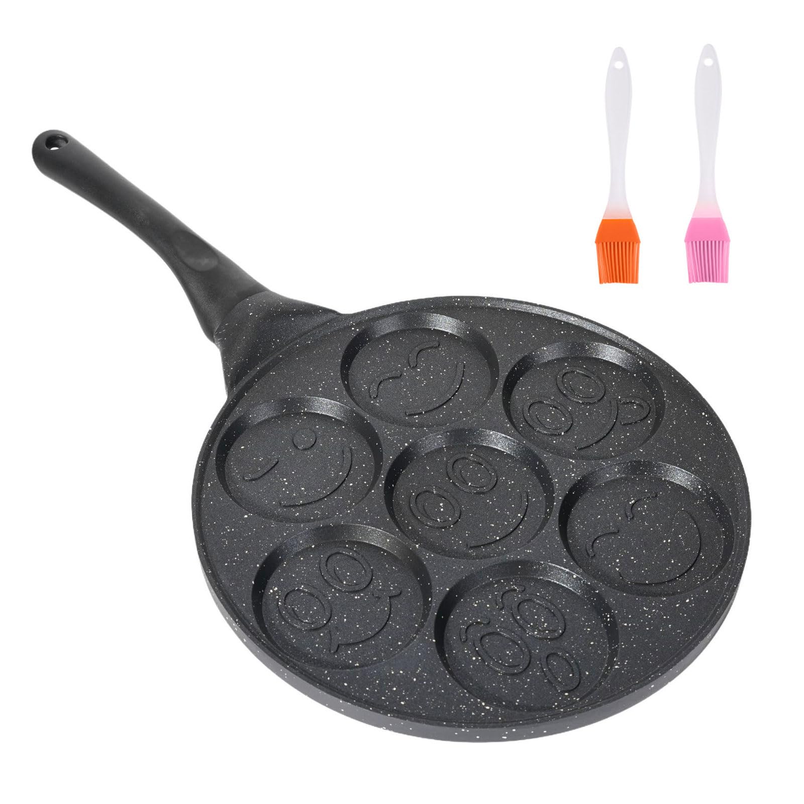 Yeqqzq Emoji Smiley Face Pancake Pan, 7 Unique Designs Nonstick Mini Aluminum Pan, Perfect for for Kids Holiday Breakfast, Brunch Parties, Crepe, Birthday Xmas Stocking Stuffer Gift ﻿