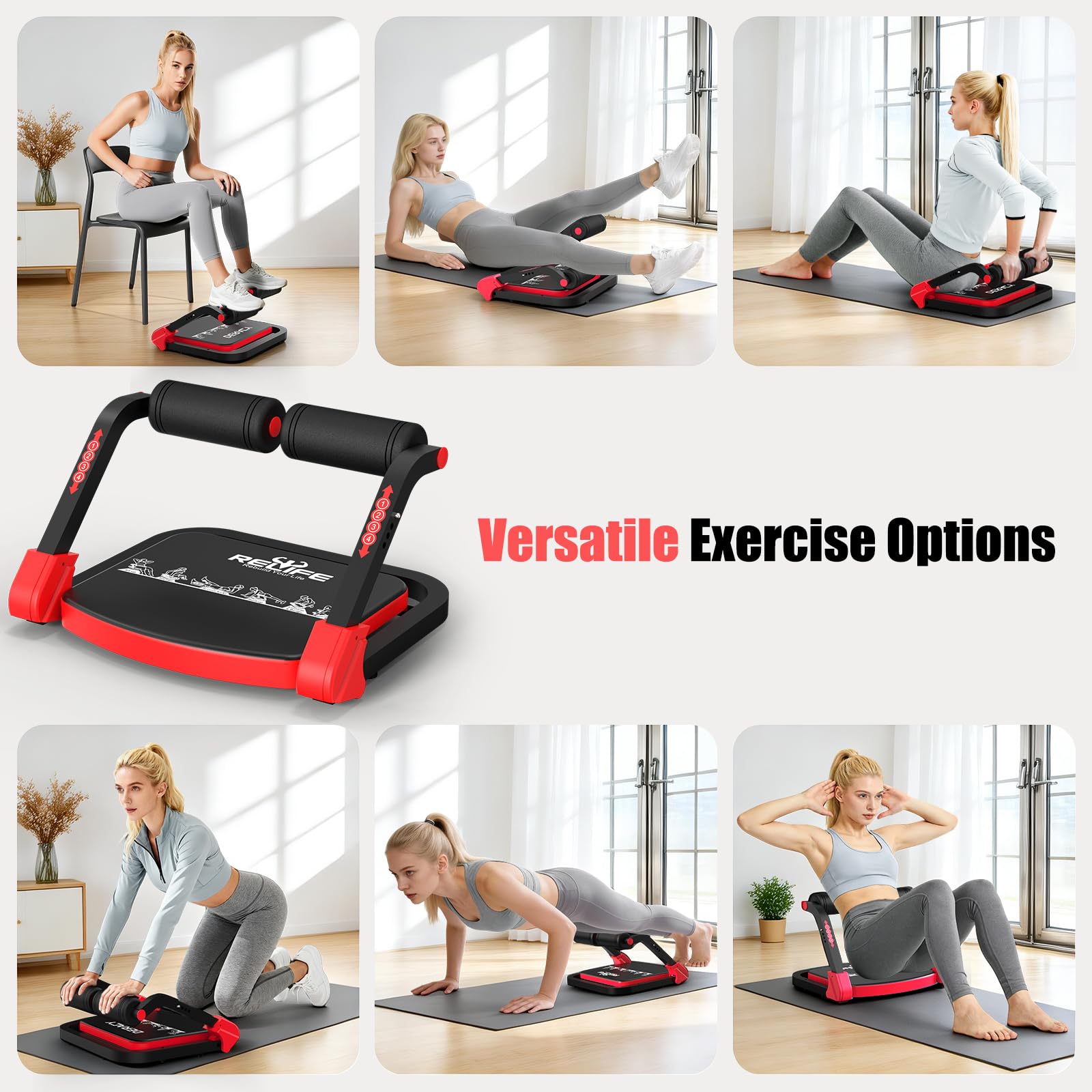 RELIFE REBUILD YOUR LIFE Attrezzo per addominali Attrezzo per addominali per uso domestico Pieghevole e con 3 livelli di resistenza Allenamento per addominali, gambe e glutei Core Ab Machine