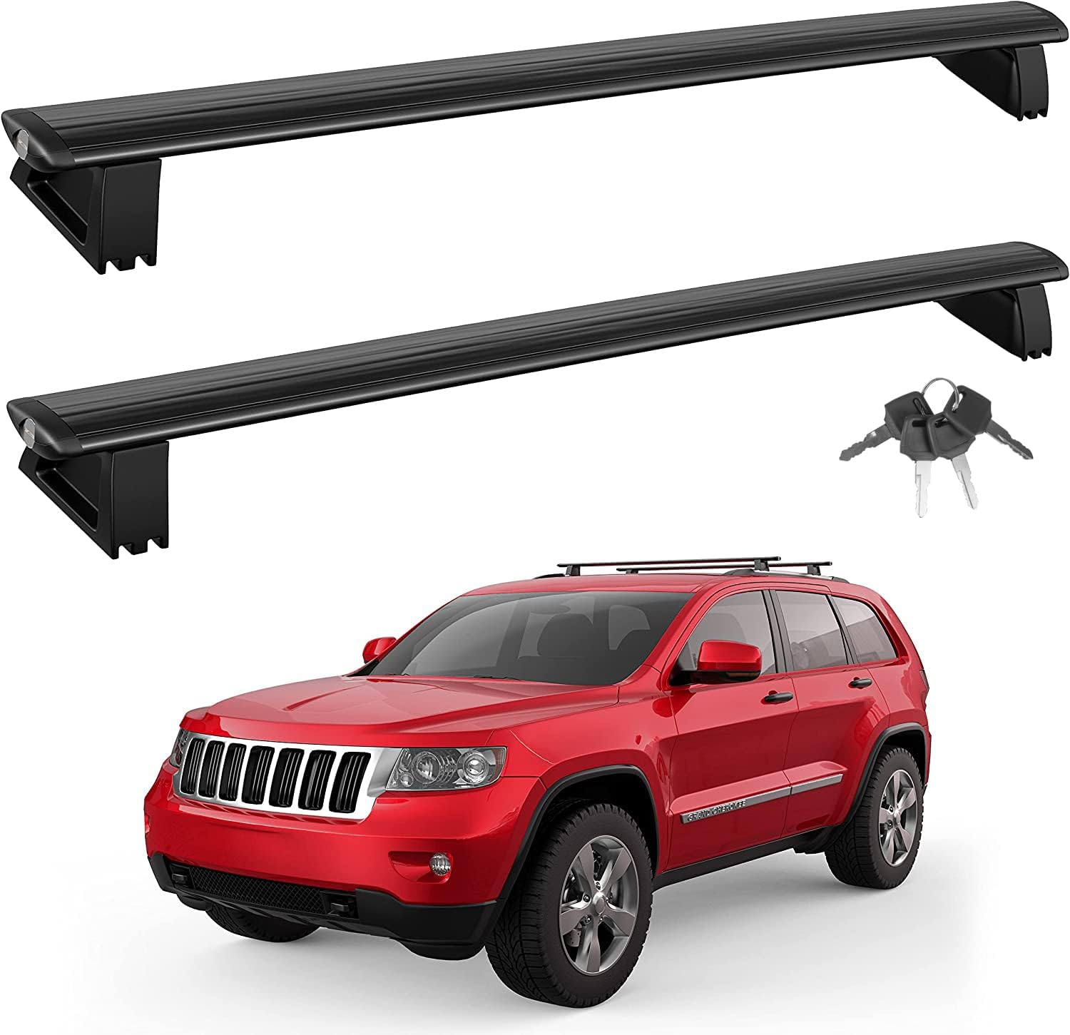 MOSTPLUS Roof Rack Cross Bar Luggage Rack Compatible for Jeep Grand Cherokee with Side Rails 2011 2012 2013 2014 2015 2016 2017 2018 2019 2020 2021 (Not fit SRT and Altitude Models) Anti-Theft Design
