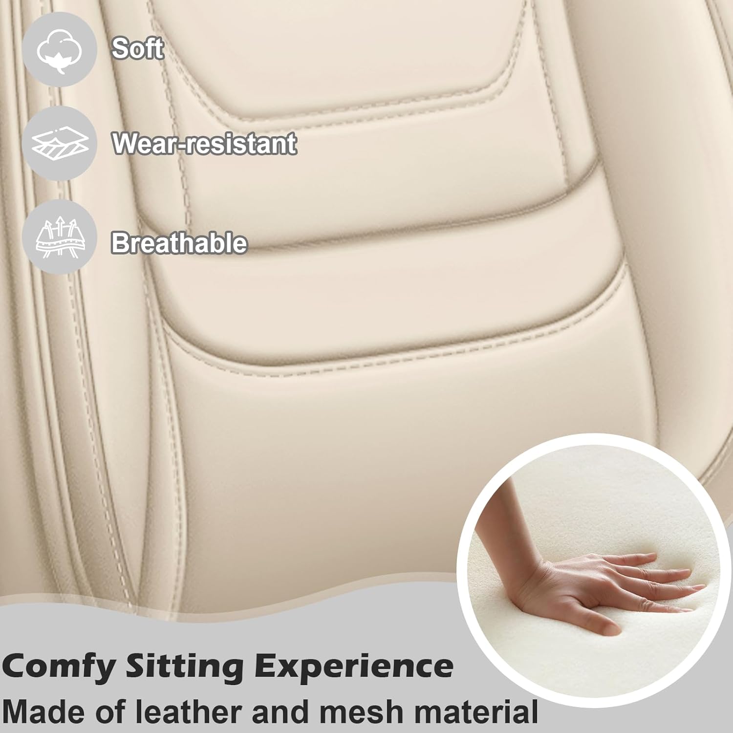 Car Seat Cover for Hyundai Santa Fe Seat Covers 2001-2025, Nappa Leather Car Seat Covers Full Set,Tear-Resistant & Waterproof Seat Covers for Cars(2 Seats Luxury/Beige)