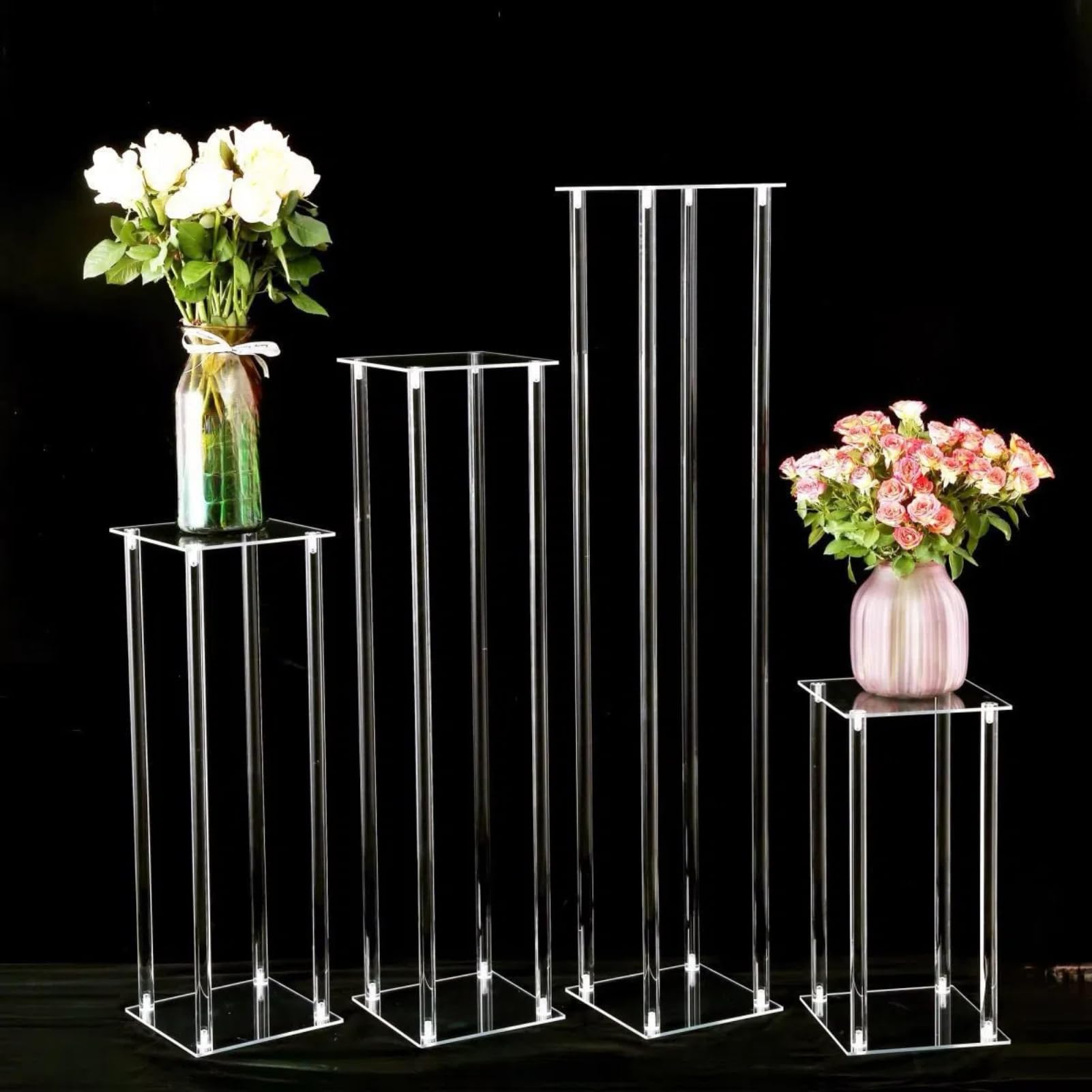 Colonna Set da 4 Pezzi, Pilastri Espositivi A Cubo for Tavolo da Dessert, Base Espositiva Decorativa, Feste di Compleanno, per Matrimoni Ed Eventi,Clear,Small 4 Piece Set