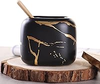 Vista 3 de VanEnjoy Tarro de porcelana decorativo de mármol con tapa de bambú y cuchara para condimentos para el hogar