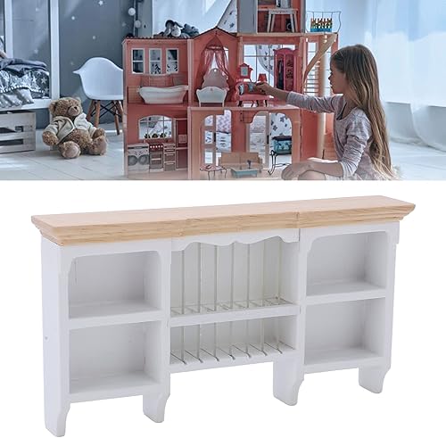Miniatura 4 de 1/12 Miniatura Gabinete de almacenamiento montado en la pared Pintado a mano casa de muñecas Armario hecho a mano Mini estante (blanco)