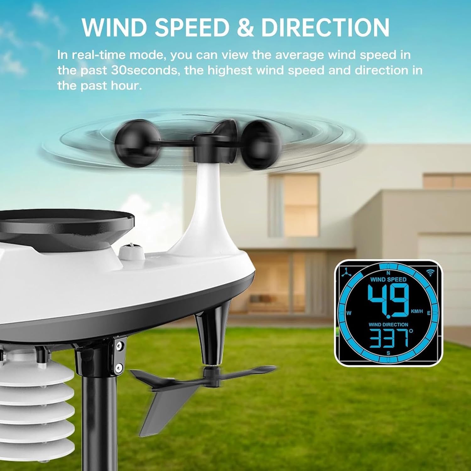 Pilipane Weather Forecast Clock with Rain Wind Speed Direction Atomic Clock LCD Color Display Weather Temperature Humidity Clock for Indoor Outdoor