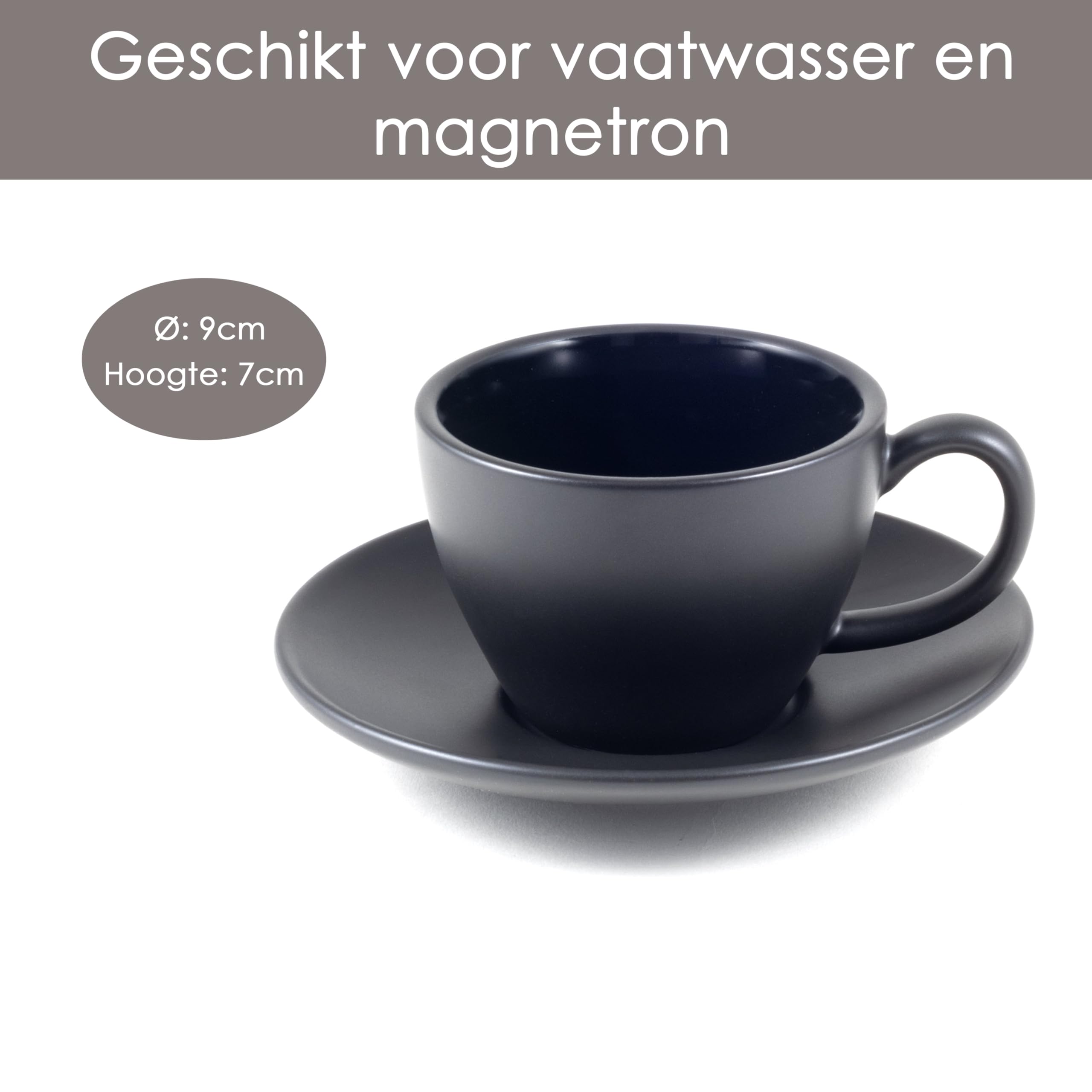 Hanseküche Cappuccinokopjes, set van 4 (180 ml) van dikwandig aardewerk, premium cappuccinokopjes met schoteltjes, elegante koffiekopjes met melk, zwart