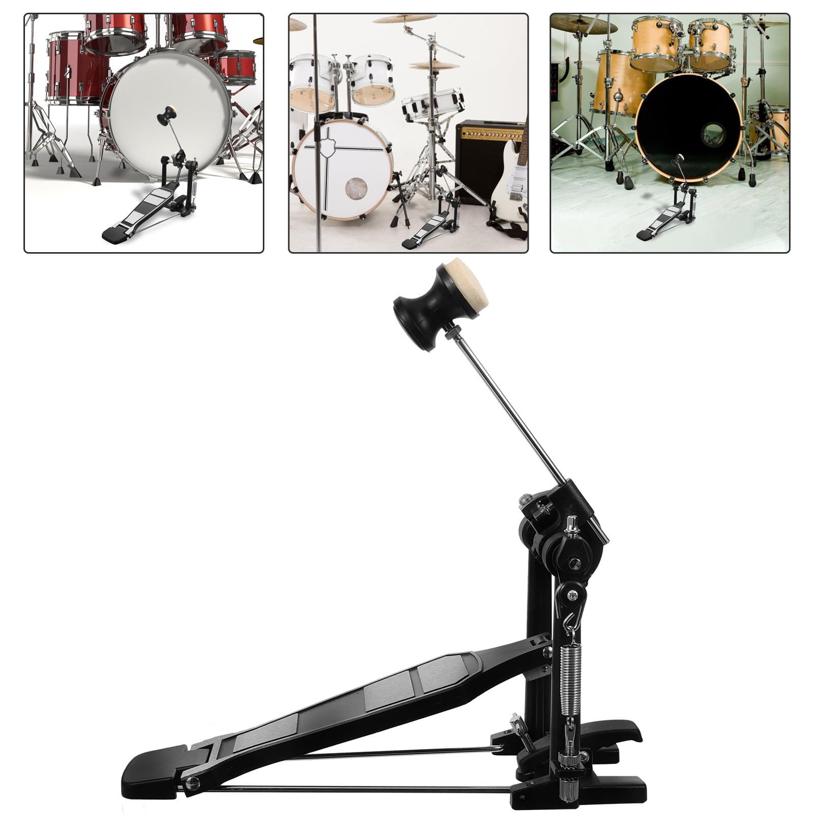 VOSAREA Pedal de Batería Simple de Aleación de Aluminio Tensión de Resorte Ajustable y Base Ancha, Accesorio para Bombo Adecuado para Práctica y Batería Jazz