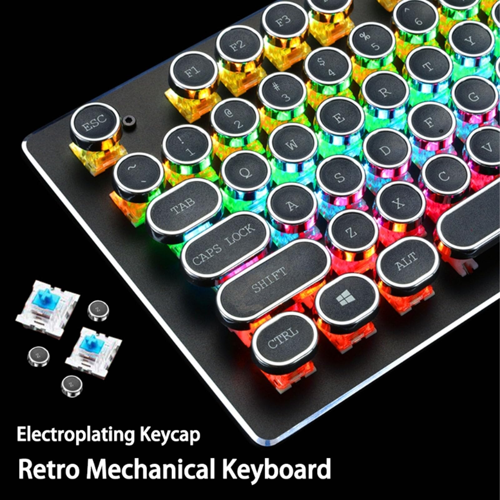 Mechaniczna Klawiatura do Gier ze 104 Klawiszami RGB, Podświetlana Przewodowa Klawiatura USB z Niebieskim Przełącznikiem, Klawiatura Komputerowa do Komputera Stacjonarnego (BLACK)