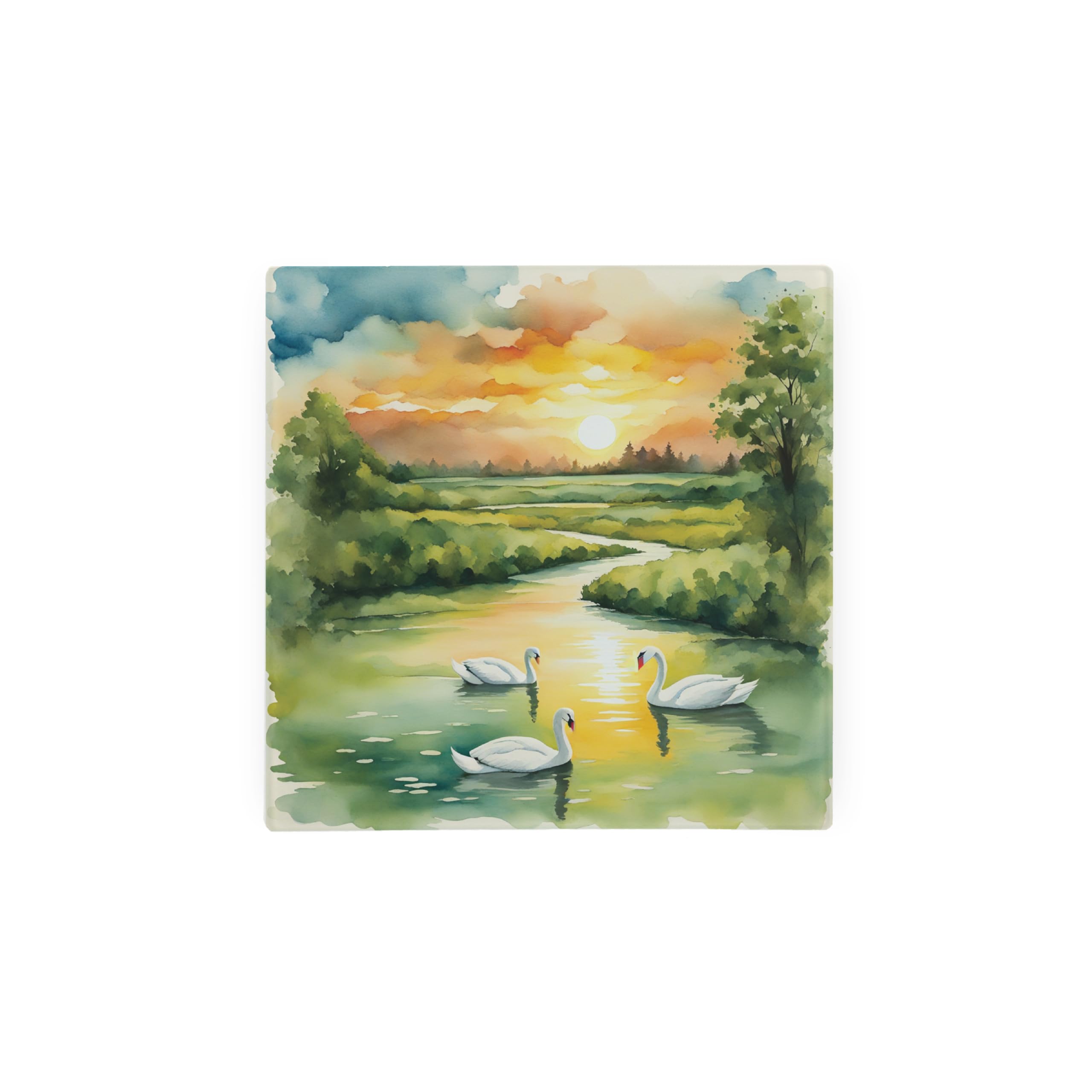 Mini Swans Hot Pot Stand Trivet - British Wildlife Art Glassware Gift/Present - Kitchen Chopping/Cutting Board Worktop Protector with Non-Slip Feet 20cm x 20cm (8" x 8")